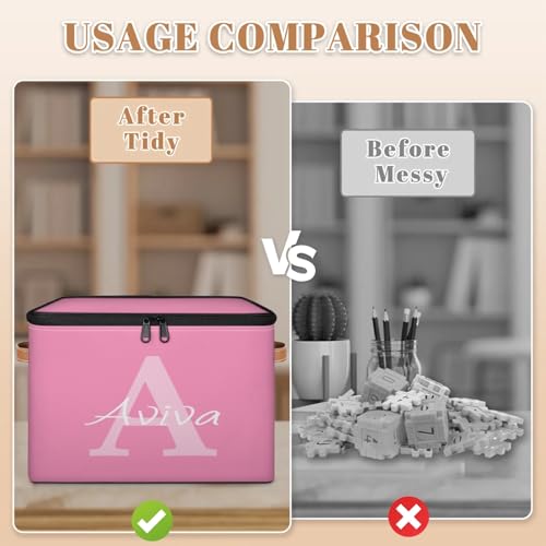 Customized Storage Basket with Initial Name, Personalized Keepsake Box | Foldable Sturdy Large Storage Bin Organizer with Handle Lid Lightweight Waterproof Dustproof, 14"L x 10.2"W x 10.4"H - color: Option 2