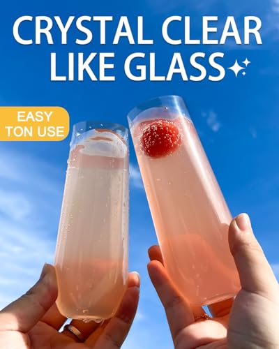 24 Pack Plastic Champagne Flutes, 9 Oz Disposable Wine Mimosa Glasses | Clear Stemless Champagne Flutes Cocktail Glasses, Plastic Cups for Bridal Shower Bachelorette Party Mimosa Bar - color: Clear-24 Pack