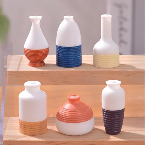 6 Pcs Ceramic-Like Design Bud Vases Set – Mini Flower Arrangements Resin Tiny Flower Vases for Fairy Garden Accessories, Micro Landscape DIY Décor, Tabletop & Home Decorations, Gift for Plant Lovers