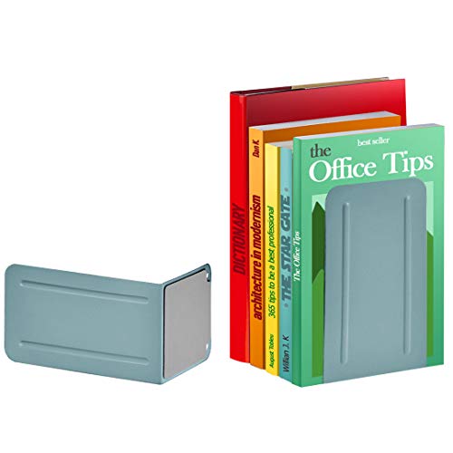 Acrimet Bookends for Shelves, Non-Skid Book Holder, Heavy Duty Book Stopper, Steel Metal Book Ends Storage for Home, Library, 6 7/8" H x 4" W x 4 1/2" D (Green) (1 Pair / 2 Pieces) | For Shelves & Shelves with Protective Base