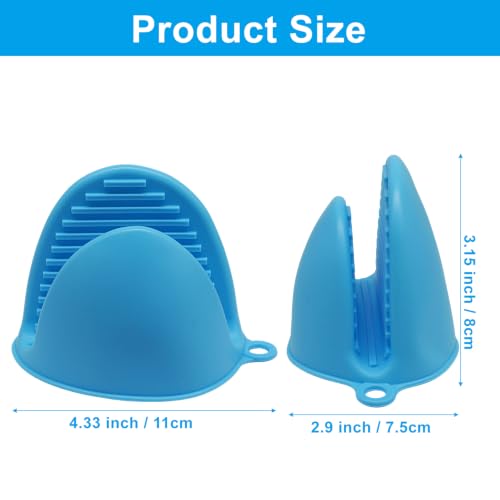 Silicone Oven Mitts Mini, 2 Pairs Heat Resistant Finger Oven Mitts, Non-Slip Silicone Gloves for Kitchen Cooking & Baking, Small Potholders for Air Fryer Grill (Red & Blue) - color: Blue\red