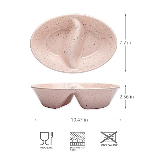 Confetti Divided Bowl Set of 2, 100% Melamine BPA-Free Stackable Unbreakable Bowls with Two Compartments, Ideal for Snacks, Chips & Dips, Cereal, Dishwasher-Safe Color: Pink - color: Confetti Pink