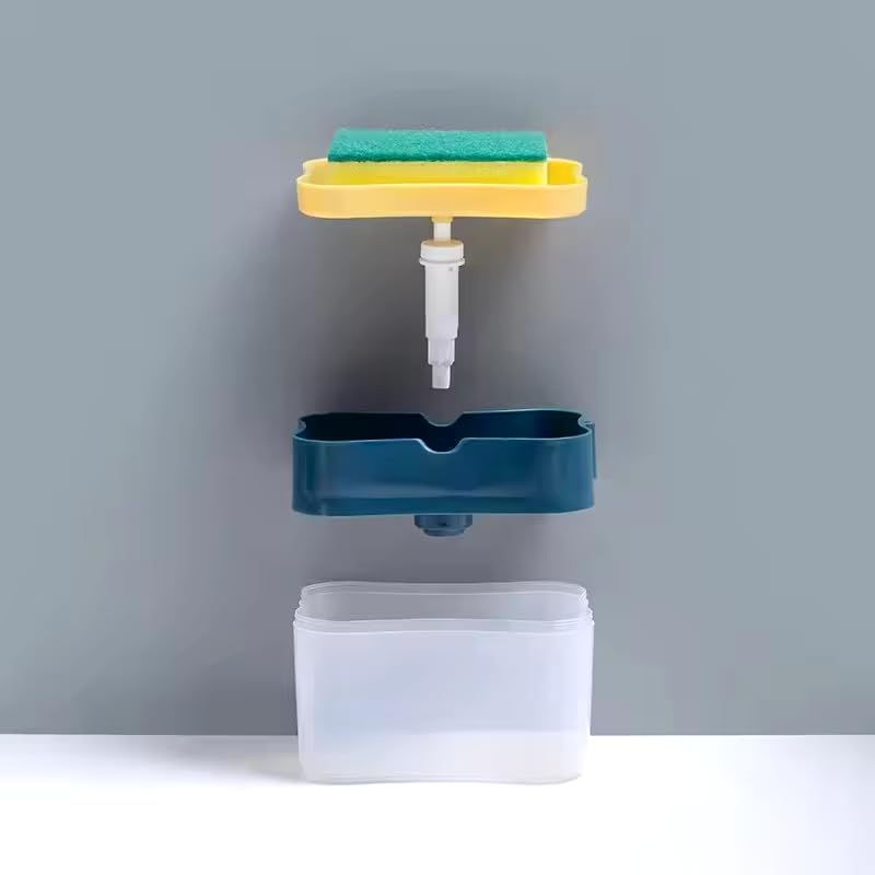 Countertop Kitchen Dish Soap Dispenser and Sponge Holder.Sink Dish Washing Soap Dispenser with one Gentle Push 13 Ounces (Sponge Included)