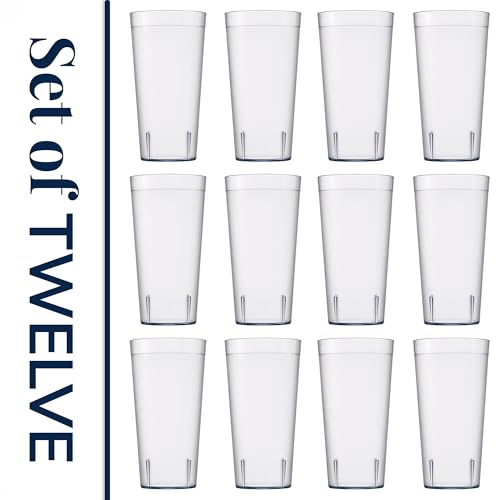 US Acrylic Cafe Plastic Reusable Tumblers, Clear, 32-Ounce, Set of 12 | Iced-Tea Cups, Restaurant Style, Stackable, BPA-Free, Made in USA - color: Clear, size: 32 ounces