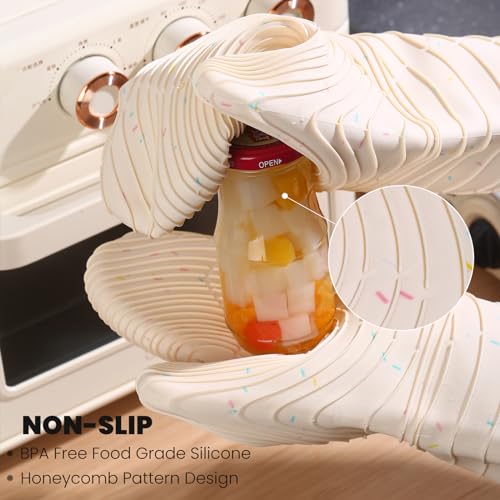 4 Pieces Oven Mitts and Pot Holders of Macaron Color Thickened Non-Slip Silicone Kitchen Gloves, Heat Resistant up to 500F, Essential for Kitchen Baking (makal-bai) - color: Silicone-white