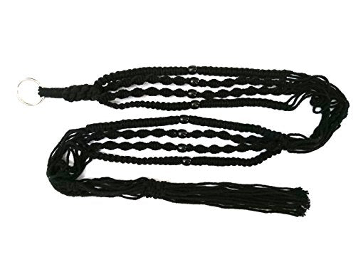 Macrame Plant Hanger & Holder, Hanging Planter 4 Legs Double Deck for 8 inch to 10 inch Two Pots Indoor Outdoor Hanging Planter Cotton Rope 67 Inch with Metal Ring (Cotton-Black) - color: Natural