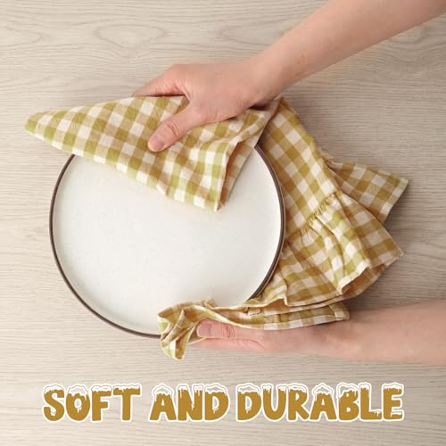 HunnmingRe Yellow Kitchen Towels Set of 2, 100% Cotton Ruffled Gingham Dish Towels 18"x28" Tea Cloths Classic Plaid Pattern for Farmhouse Charm, Drying Dishes, Entertaining Guests - color: Yellow, style: Gingham