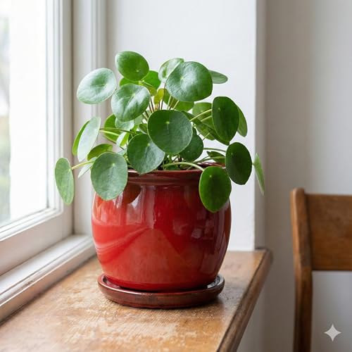 Aspen & Fig Red 8 Inch Indoor Ceramic Plant Pot with an Attached Saucer and Drainage Hole for House Plants, Herbs, Flowers, Succulent, Snake Plants, Gifts for Mom, Standard Pot