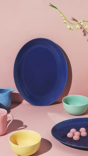 Lyngby Porcelaen Rhombe Color Oval Serving Dish | Dark Blue Porcelain | 13.8 x 10.4 Inches