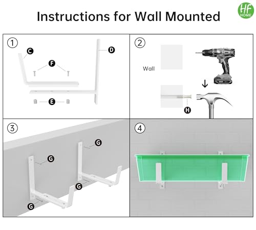 HFHOME Set of 4 Adjustable Window Planter Box Brackets, White Brackets for Window Boxes Planters, Planter Shelving with Adjustable Size The Width of The Bottom of The Planter Box (Patent Registered) - size: Set of 4 - White