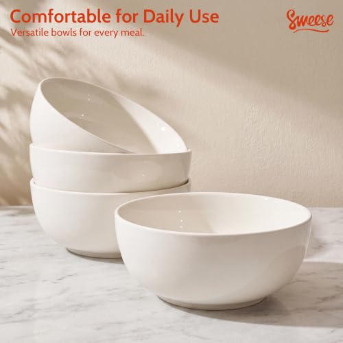 Sweese Ceramic Soup Bowl Set of 4, 29 oz Round Cereal Bowl Stackable Serving Bowl for Salad, Soup, Ramen, Fruit and Family Meals, White - color: White, size: 28 Ounce (Set of 4)