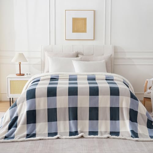 PU MEI Sherpa Throw Blanket Reversible Large Big King Size Flannel Blankets for Bed, 108"*90",Grey Blue - color: Grey-blue, size: 90"*108"
