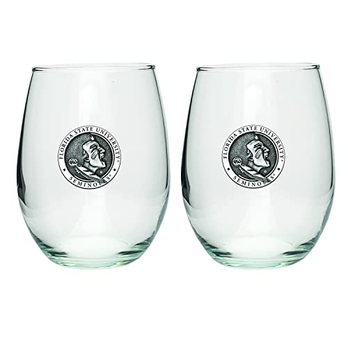 Heritage Pewter Florida State Stemless Glass Goblets – Set of 2 | 15 OZ Goblet Wine Glasses | Expertly Crafted Pewter Glass - style: FSU