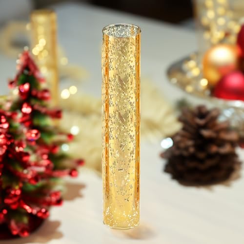WGVI Hurricane Candle Holder Sleeve, W: 2.5", Ht: 14", Gold Speckled Glass Cylinder Open Both Ends, Chimney Tube Shade, 2 Pieces - color: Gold Speckle, size: 2.5x14"H
