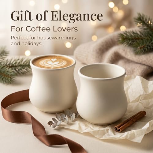 Kurguso® Porcelain Espresso Cups Set of 2, 5.5 oz mini Coffee Mugs, Espresso Accessories, White Demitasse Shot Cups for Espresso Machine Coffee Maker, Microwave Dishwasher Safe (Not Include Pitcher) - size: 5.5 Ounce Espresso Cups set of 2