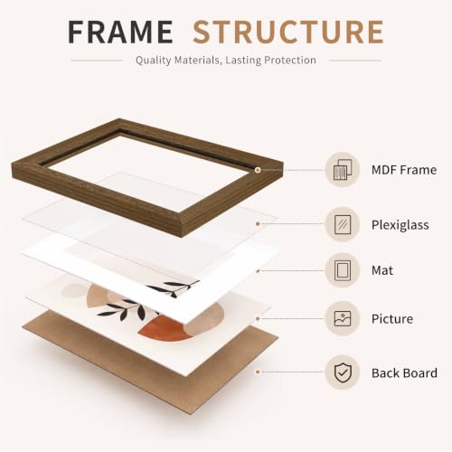 4x6 Wooden Picture Frames Set of 3 Walnut Photo Frame Wall Table Display | Sturdy MDF 4x6 frames with mat clear plexiglass Hangs on wall stands on table family pics weddings diplomas home or office - color: Walnut, size: 4x6