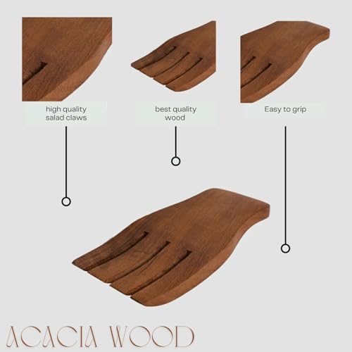 Salad Hands, Acacia Wood Salad Servers, Great for Tossing and Serving Salad, Pasta and More, 7-inch (Acacia Wood, Brown Salad Serving Set of 2)