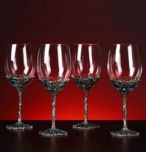 Wine Glasses Clear Handcrafted Champagne Glasses Red Wine Glasses Set Of 2 | Enamel Floral Goblets In Blue, Handcrafted Design, Set Of 2, Perfect For Champagne And Red Wine - color: Blue/ 2 set (gift box)
