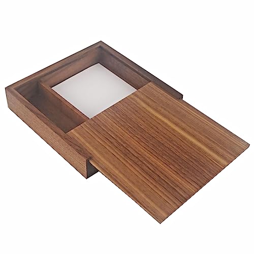 Walnut Wood Storage Box with Compartments | Handmade Gift Keepsake Organizer for Photos, USB Drives, Rings, Small Items | 6.7x6.7x1.4 inches (17x17x3.5cm) - color: Walnut Box-DHH-17*17CM