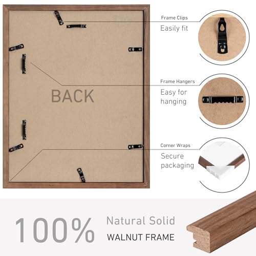 11x14 Picture Frame Natural Solid Walnut Photo Frames with 8x10 Removable Mat Wall Hanging Large Handcrafted Frame with HD Plexiglass Wall and Tabletop Display Large Poster Frame - color: Walnut, size: 11X14,1P