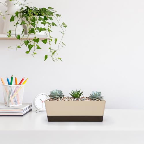 SUREAM 3 Pack Indoor Window Box Planter, 12x3.8 Inch Rectangle Herb Planter with Tray, Modern Small Succulent Cactus Flower Plastic Plant Pot for Window Sill, Garden Balcony, Office Shelf Decoration - size: 3pcs/12x3.8in