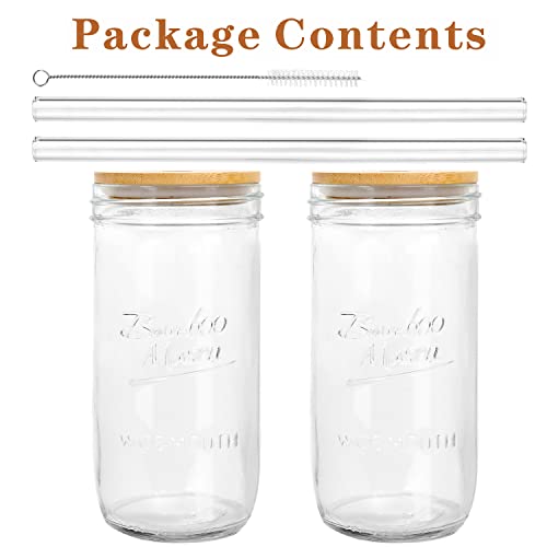 2Pcs Glasses with Lid and Straw, 24oz Wide Mouth Cup Drinking Glasses | Bottles for Iced Coffee Margaritas Ice Cream Juice Cocktail Travel Office Home - color: Transparent 2