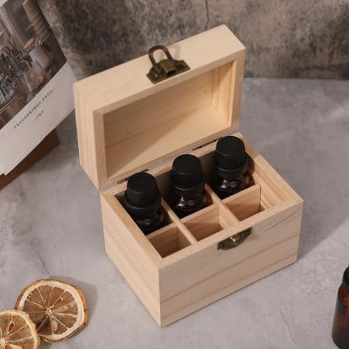 Anktily Unfinished Wooden Storage Organizer Box with Lid, Unpainted Wood Case Box for Small Keepsakes, Jewellery, Tea Bag Holder Case (6 Grids) - style: 6 Grids