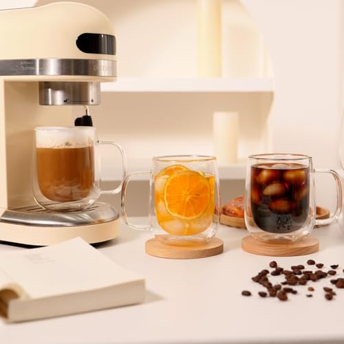 CNGLASS Large Double Wall Glass Coffee Mug 15.2oz,Clear Insulated Glass Espresso Cup with Big Handle,set of 2 - color: 15.2oz(2-pack)
