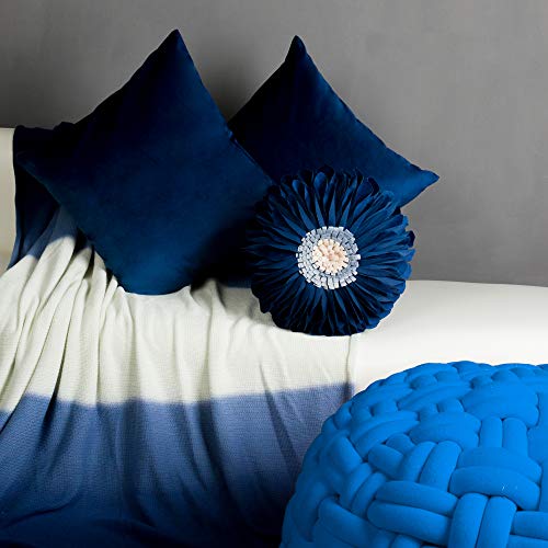 JWH Flower Velvet Throw Pillow Covers Aeshtetic Decorative 3D Sunflower Accent Pillow Case Round Pillowcase Handmade Cushion for Living Room Bed Couch Home 12 Inch Navy Blue