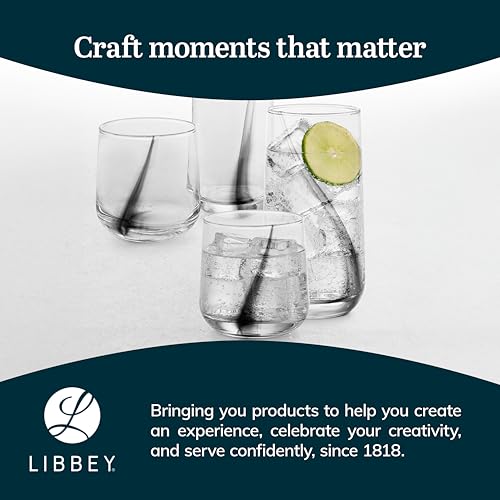 Libbey Ascent Black Ribbon Tumbler and Rocks Drinking Glasses Set of 16, Glass Drinking Glasses with Curvature, Versatile Glassware Set for Daily Use - color: 12 - Ascent Black Ribbon