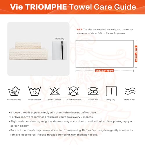 Vie Triomphe Waffle Weave Hand Towel and Washcloth Set of 2 Hollow Yarn Cotton 13.4x29.5 Hand Towel 13.4x13.8 Face Cloth, Lightweight Quick Dry Off-White Bathroom Towels for Daily Use, Gym Travel RV