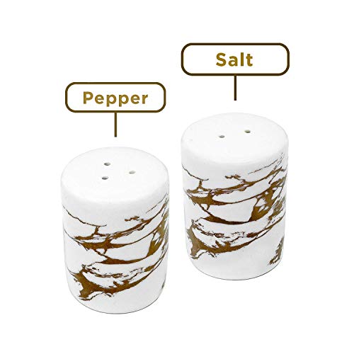 Gold Ceramic Salt and Pepper Shakers with Lids - Modern Salt and Pepper Shaker Set
