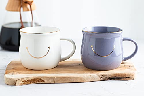Elegant Gold-Accented Smiley Face Ceramic Mug - 13 Oz, Unique & Thoughtful Gift for Coffee Lovers, Eco-Friendly, Durable - Ideal for Home or Office - color: White