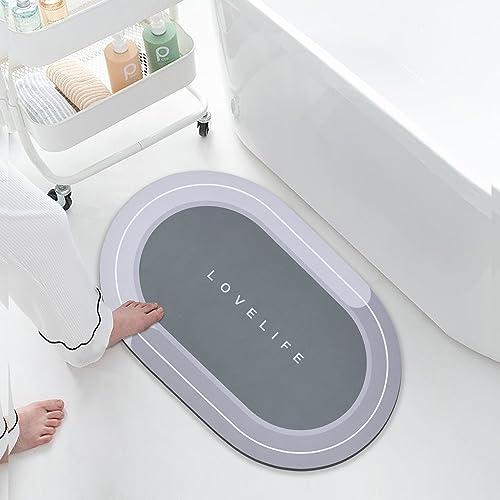 Rubber Bath mats Quick-Drying Non-Slip Bathroom mat Super Absorbent Bath mat Instant Dry Bath mat, Bathroom Rug in Front of The Kitchen Sink, Shower Room, Bathtub, Oval(Grey+16.9x26.7in) - color: Grey, size: 16.9x26.7in