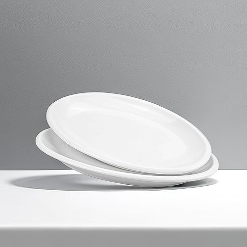 Yesland 2 Pack 16" Porcelain Large Oval Serving Plates, White Oval Serving Platters Dishes for Serving Food, Appetizers, Dessert, Meat, Sushi, Fish, Party