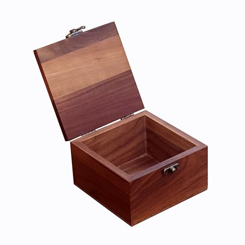 Handcrafted Walnut Wood Keepsake Box – 4.3 x 4.3 x 2.5 inch – Jewelry, Watch & Gift Storage Box – Rustic Wooden Box for Wedding, Birthday, Christmas - color: Walnut Box-XPFH-11*11CM