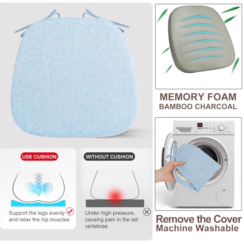SINOSSO 1 Pack Memory Foam Chair Cushions for Dining Chair, Friendly Woven Fabric 16" U-Shape Comfortable Kitchen Chair Pad, Removable Slip Resistant Seat Cushion (1 Piece, Water Blue) - color: Water Blue