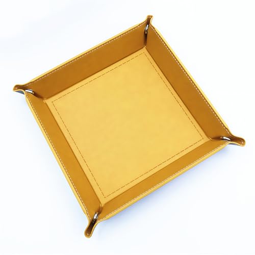 Valet Tray Desktop Storage Organizer – Vegan Leather Catchall Tray Bedside Vanity Tray Nightstand Caddy Holder for Remote Controller, Watch, Keys, Phone, Wallet, Coin, Jewelry, Yellow - color: Yellow