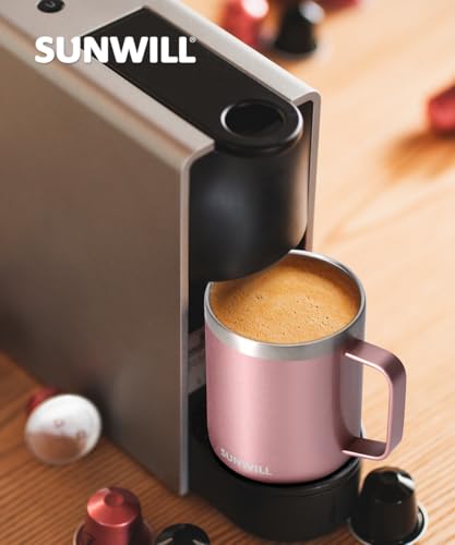 SUNWILL Travel Coffee Mug with Lid, Insulated Tumbler with Handle, 14 oz Stainless Steel Cup for Ice, Water, Tea, Rose Gold - color: .Rose Gold