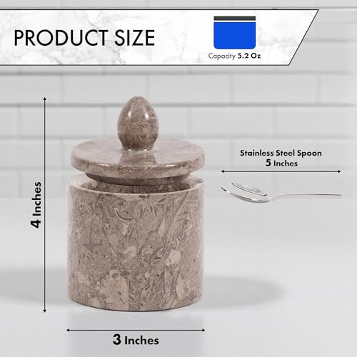 Marble Salt Cellar with Lid 4" Inch Oceanic Handmade Salt Jar & Spice Storage Containers For Kitchen Countertop, Ideal Sugar Bowl & Salt dish For Table - color: Oceanic