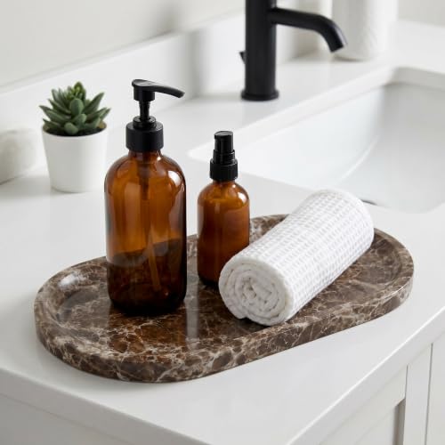 YKAJO Crystal Coffee Brown Oval Marble Tray, 11.8x5.9 Perfume Organizer | Honed natural stone; jewelry & trinket dish, ring & key holder, soap & candle catchall; bath counter, dresser, coffee table - color: Crystal Coffee Brown, size: 11.8" x 5.9" x 0.6"