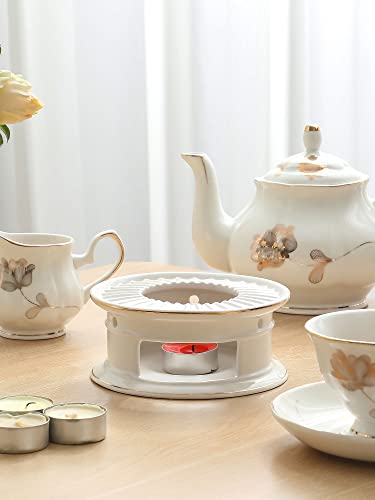 CHENP.HMC Teapot Warmer, Ceramic Tea Warmer with Tealight Holder(White) | Teapot Heater for Heating Coffee, Milk, Tea Light Heater, Candle Warmer