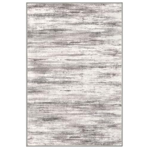 KOZYFLY Modern Abstract Small Area Rugs 2x3, Washable Kitchen Rug Non-Slip Soft Small Bathroom Rug, Grey/Light Beige/Brown Striped Entryway Rugs Abstract Print Faux Wool Doormat - color: Grey/Light Beige/Brown, size: 2' x 3' (Rectangular)