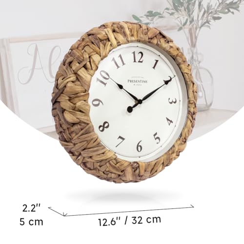Farmhouse Series, Rustic Woven Clock | 12.6-Inch Natural Woven Water Hyacinth/Seagrass Wall Clock, Wall Art for Home & Farmhouse Décor - size: 12.6 inch