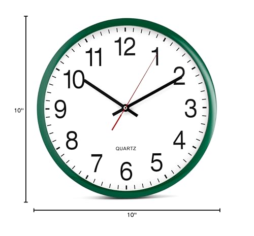 Bernhard Products Hunter Green Wall Clock, Silent Non Ticking - 16 Inch Extra Large Quality Quartz Battery Operated Round Easy to Read Home/Office/Business/Kitchen/Classroom/School Clocks - color: Hunter Green, size: 16 Inch