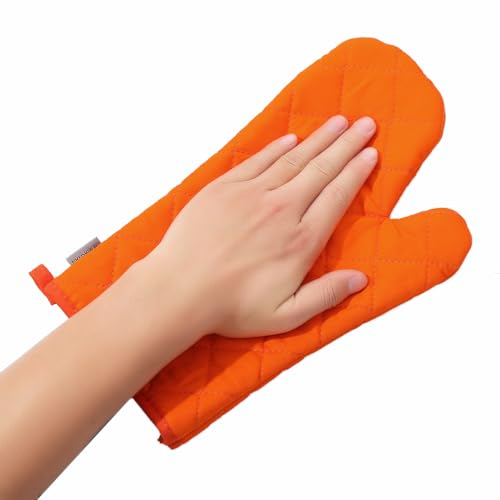 Oven Mitts and Pot Holders 4 pcs Set,High Heat Resistant 500 Degree Extra Thicken Long Kitchen Cotton Oven Glove for Cooking (12 Inch,Orange)… - color: Cotton-orange