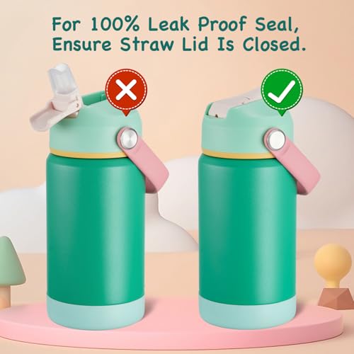 Kerilyn 12oz Water Bottle 2 Pack, Stainless Steel Insulated Water Bottle Bulk with Straws Leak-Proof,BPA Free, 2 Piece Set Mint Breeze - color: A. Mint Breeze