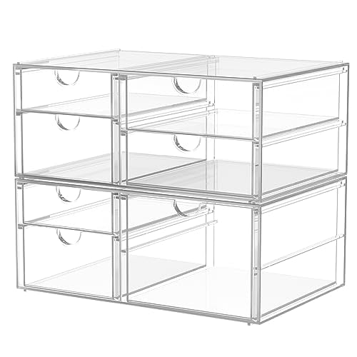 Acrylic 2-Pack 7-Drawer Makeup & Storage Organizer for Bath,Desk | Smooth-glide drawers, clear body, dustproof, wipe clean, for office supplies, pens, rings, earrings, tweezers, cotton swabs - size: 7 Drawers