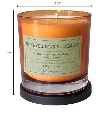 100% Natural Soy Wax Candle by CoCo Benjamin - Highly Scented & Hand-Poured Luxury Candle (Honeysuckle & Jasmine)- Clean Burning Cotton Wick - style: Honeysuckle & Jasmine (Cotton Wick)