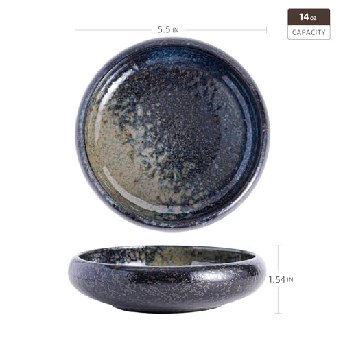 Uaral Japanese Salad Plate,Blue Plates and Bowls Set,Stoneware Plate Set,Appetizer Plates Set of 4,5.5inch,14oz(Nebula Blue) - color: Nebula Blue